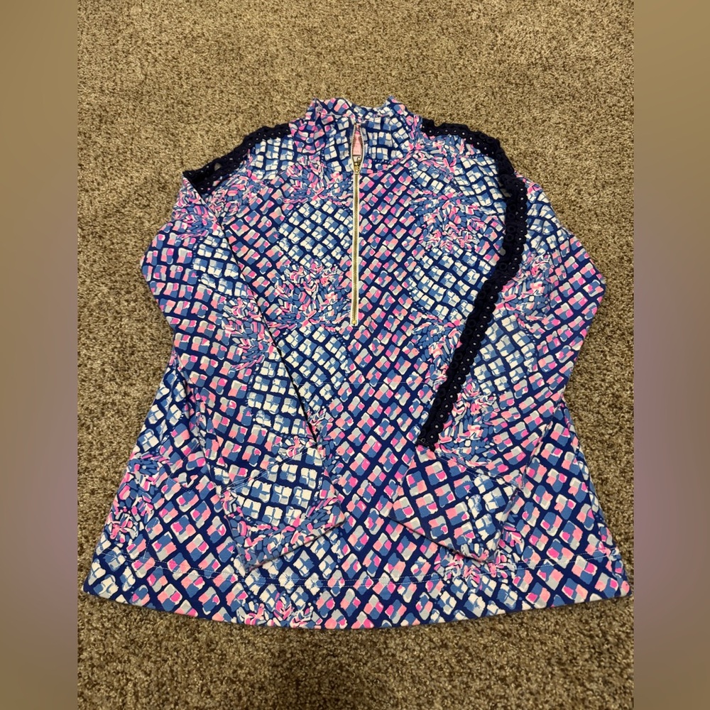 Lilly Pulitzer Vibrant Blue and Pink  Popover Half Zip.
